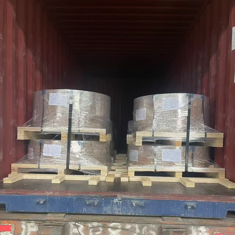 Export shipment of grain-oriented electrical steel coils packed in a shipping container