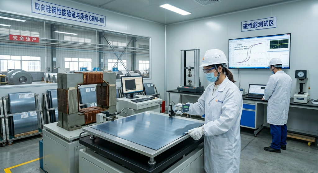 Epstein frame testing of CRGO Hi-B electrical steel for core loss and magnetic induction measurement