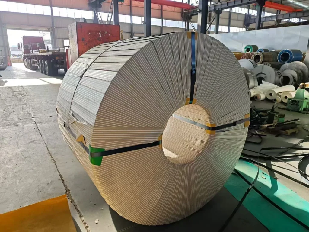 Electrical steel coil secured with steel straps for rail and ocean transportation from China to North America