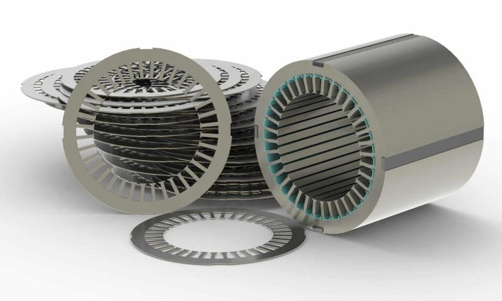 EV traction motor stator core and electrical steel laminations made from ultra-thin CRNGO steel