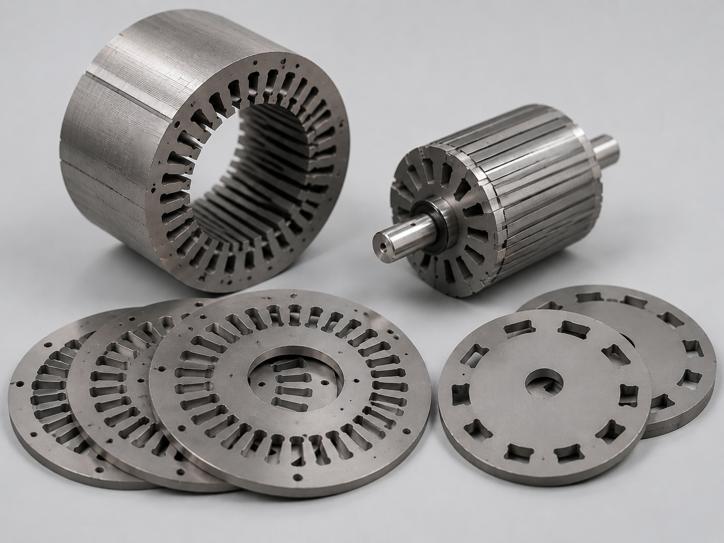 Stacked motor stator and rotor laminations made from electrical steel for high efficiency IE4 motor cores