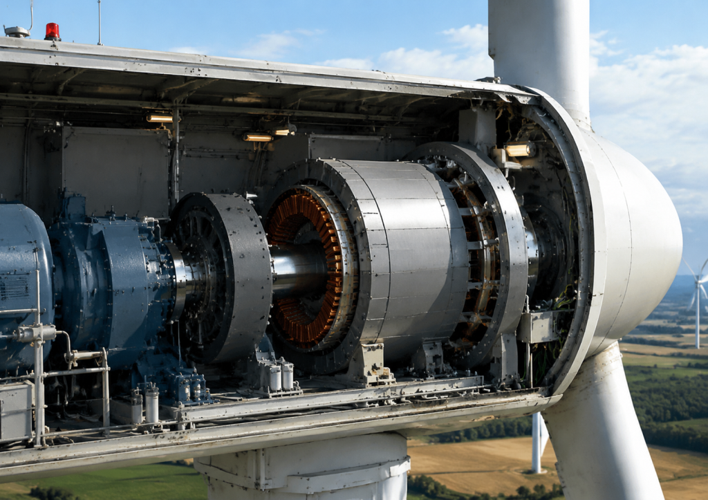 Large wind turbine generator core manufactured with premium CRNGO electrical steel