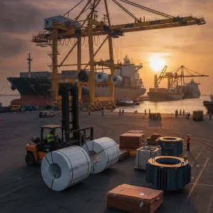 CRGO electrical steel coils being loaded at port for African distribution transformer projects