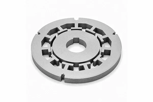 Stamped stator lamination stack with the rotor lamination nested inside its bore