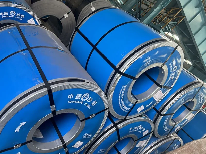 Electrical steel coils stored in a modern industrial facility